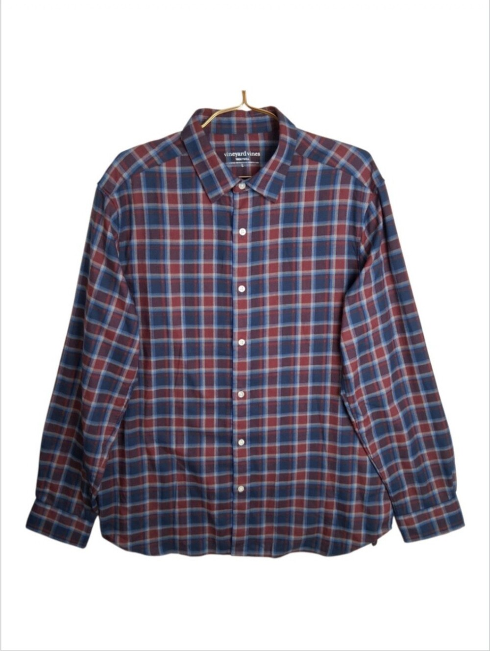 Vineyard Vines Mens Large Red/Blue Plaid Tech Twill Button Up Long Sleeve Shirt